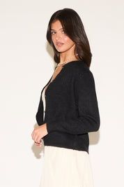 FUZZY LOOK BUTTON UP CREW NECK CARDIGAN