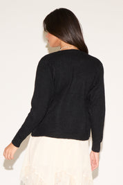 FUZZY LOOK BUTTON UP CREW NECK CARDIGAN