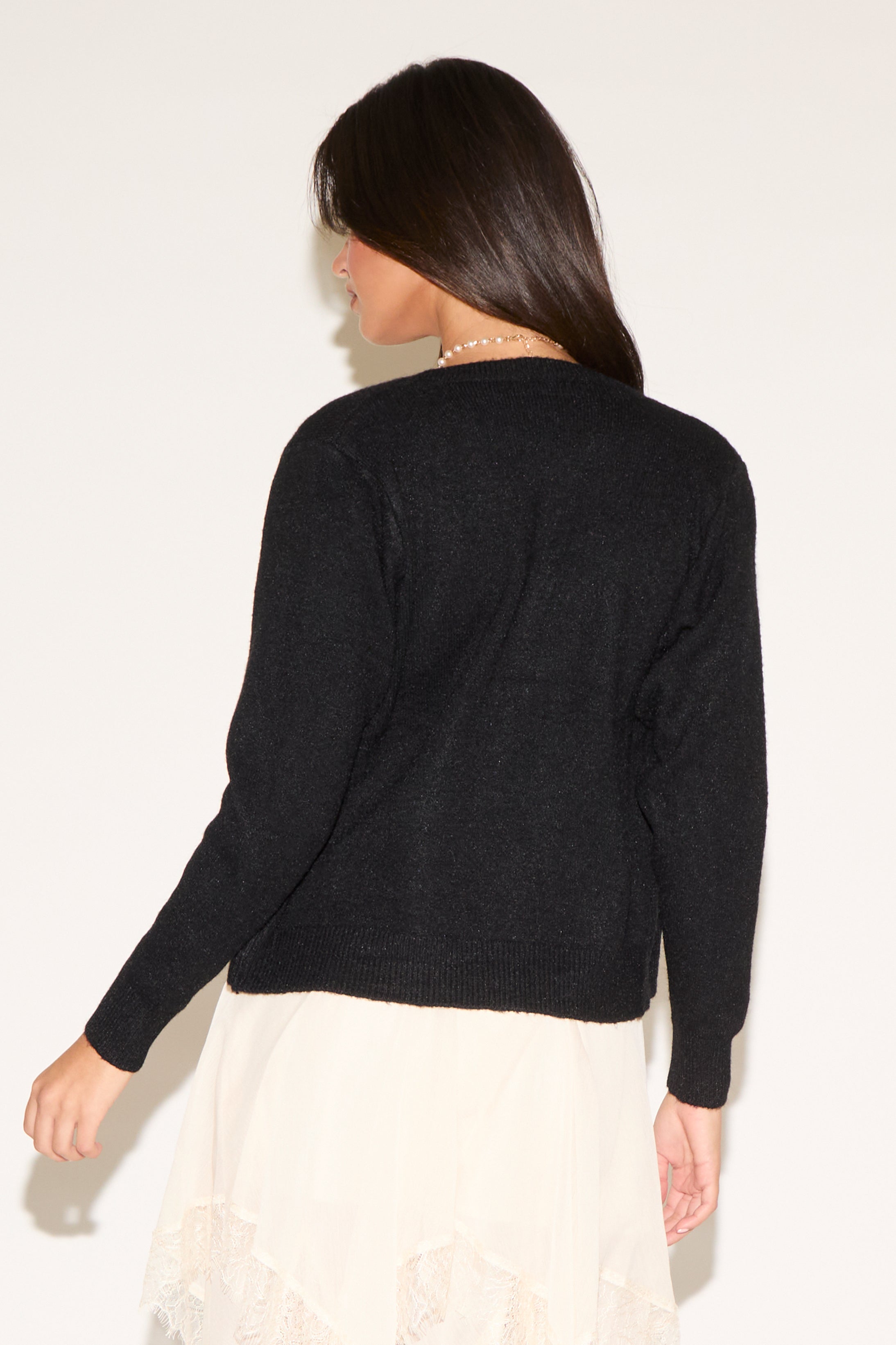 FUZZY LOOK BUTTON UP CREW NECK CARDIGAN