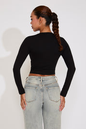 LONG SLEEVE CREW NECK COTTON CROP TOP