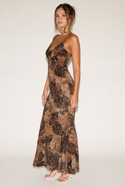 VINTAGE TIE DYE PAISLEY FLOCKING MERMAID MAXI DRESS
