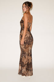 VINTAGE TIE DYE PAISLEY FLOCKING MERMAID MAXI DRESS