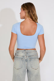 ROUNDED SQUARE NECK SHORT SLEEVE CROP TOP