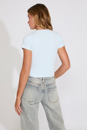 RIBBED SHORT SLEEVE ROUND NECK KNIT TOP