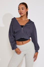 ZIP UP FRENCH TERRY HOODIE WITH KANGAROO POCKET