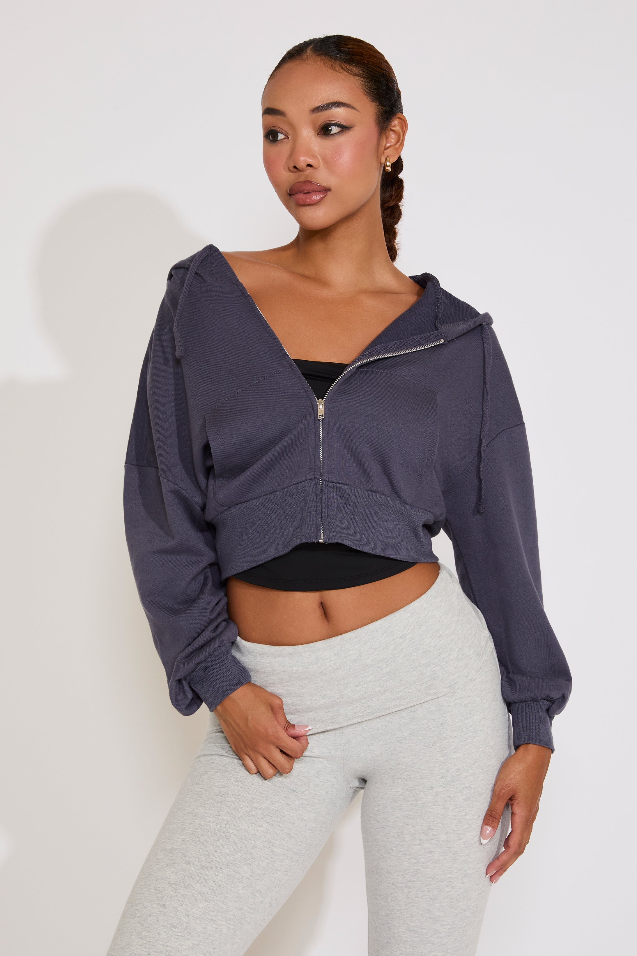 ZIP UP FRENCH TERRY HOODIE WITH KANGAROO POCKET