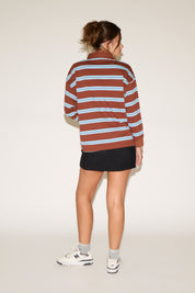 CONTRAST COLLAR STRIPED LONG SLEEVE POLO SHIRT