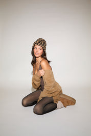 LEOPARD PRINT RIBBED KNIT BEANIE
