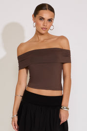 FOLD OVER OFF SHOULDER BODYCON TOP