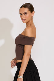 FOLD OVER OFF SHOULDER BODYCON TOP