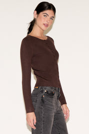 RIBBED BUTTON UP CARDIGAN