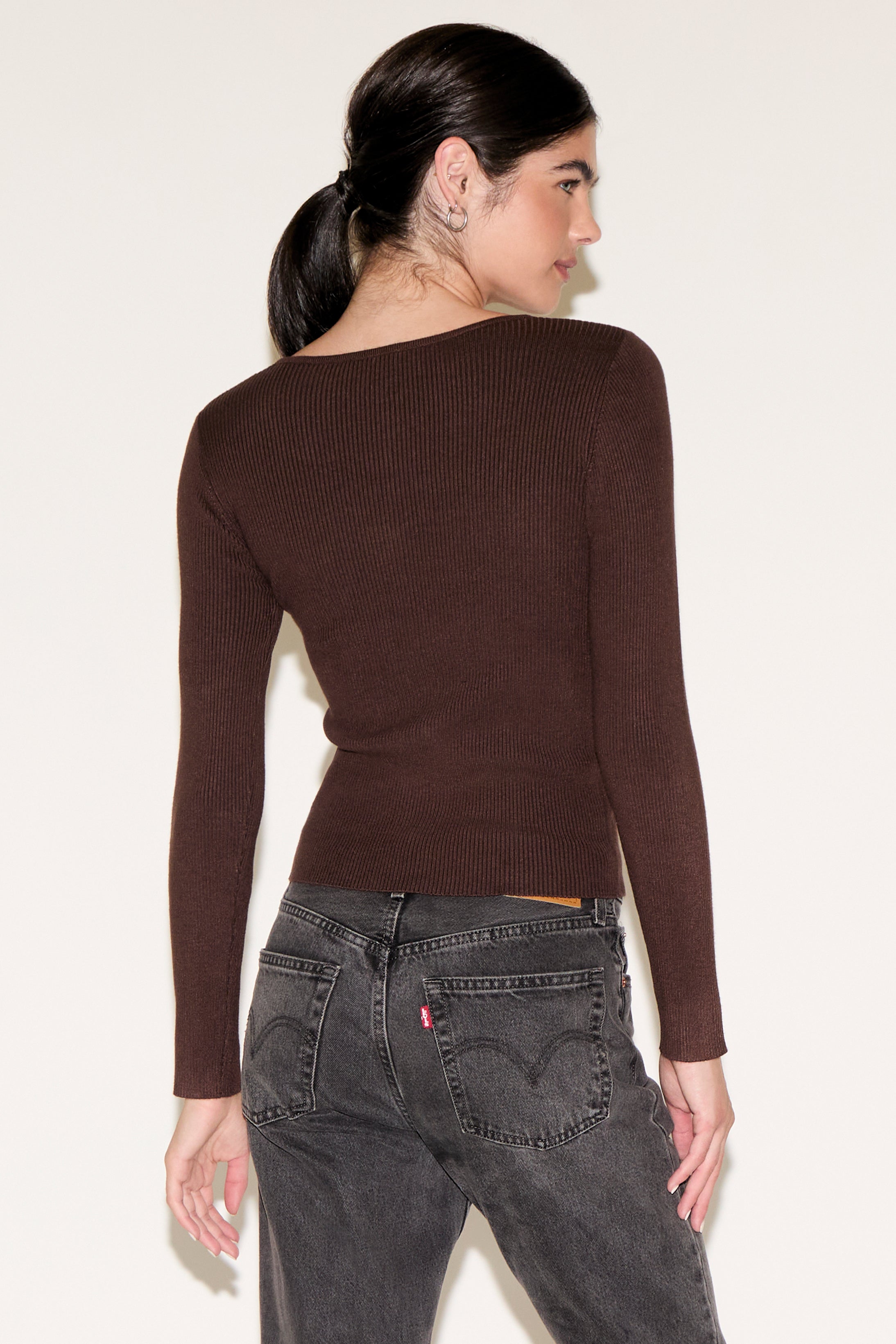 RIBBED BUTTON UP CARDIGAN