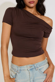 SHORT SLEEVE OFF SHOULDER CROP TOP