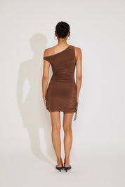 OFF SHOULDER RUCHED SIDE TIES MINI DRESS