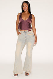 TIE BACK EMPIRE WAIST SATINY SLEEVELESS TOP