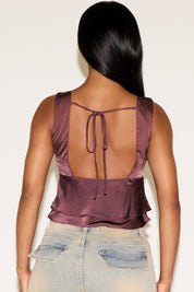 TIE BACK EMPIRE WAIST SATINY SLEEVELESS TOP