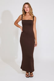 SQUARE NECK SLIGHT COWL SLEEVELESS MAXI DRESS