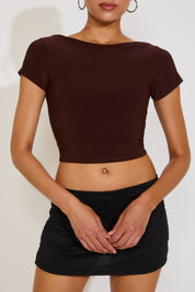 SHORT SLEEVE TIE BACK RUCHED CROP TOP