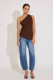 CRINKLED ONE SHOULDER SIDE TIE TOP