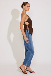 CRINKLED ONE SHOULDER SIDE TIE TOP