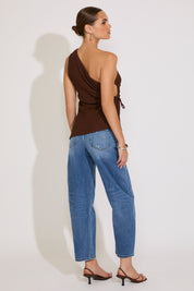CRINKLED ONE SHOULDER SIDE TIE TOP