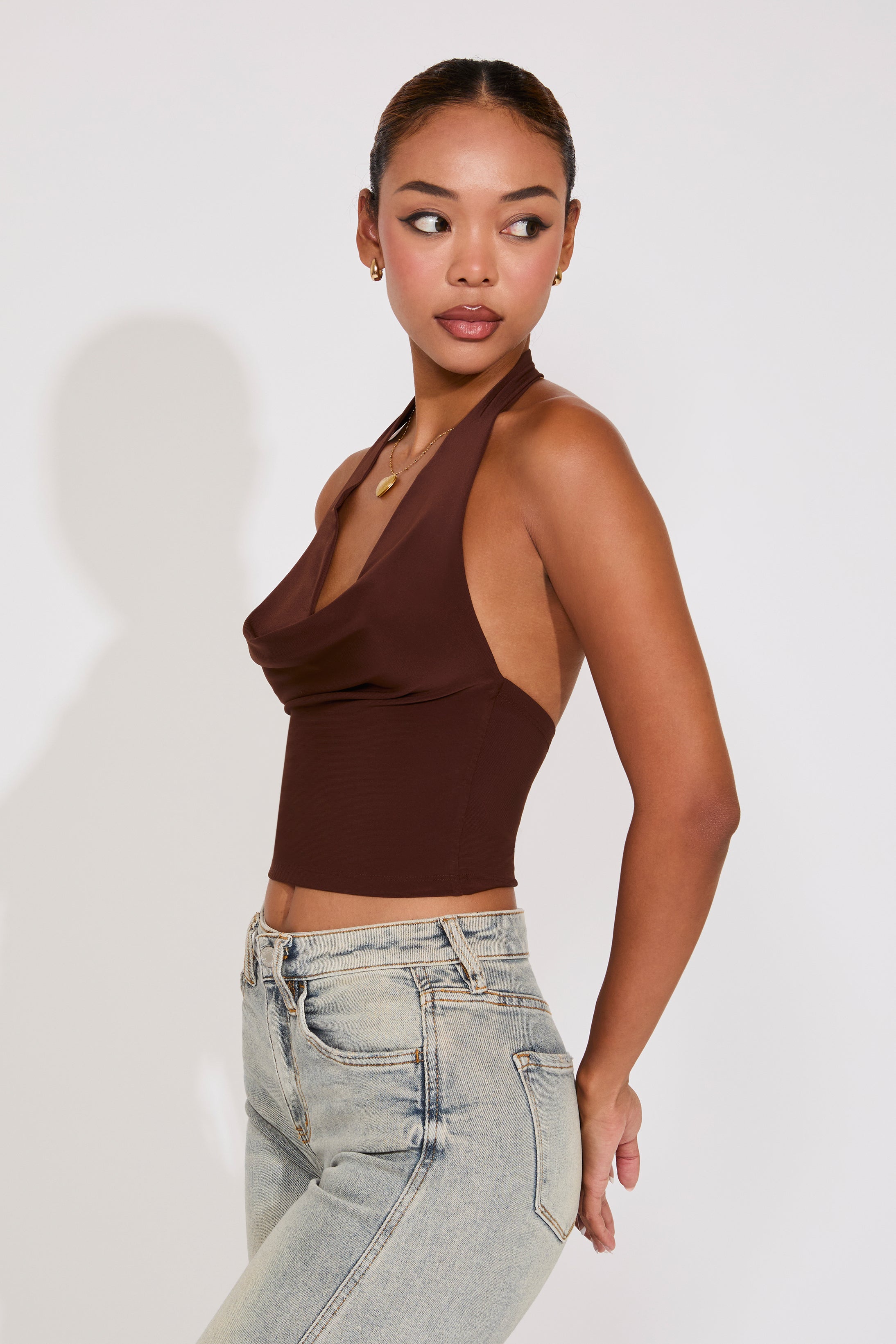HALTER NECK DEEP COWLED FRONT SMOOTH TOP