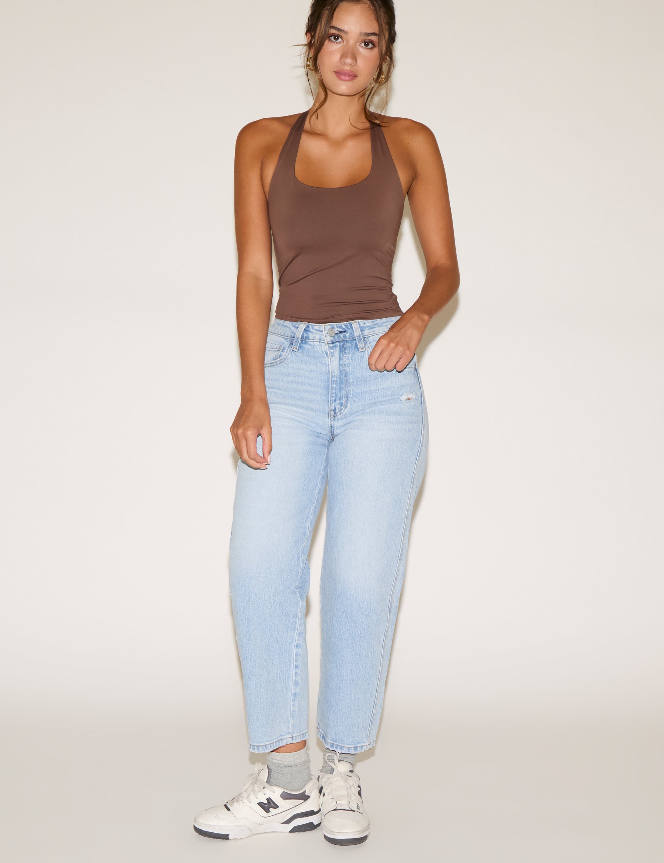 HALTER COWLED NECK SEAMLESS SOLID COLOR TOP