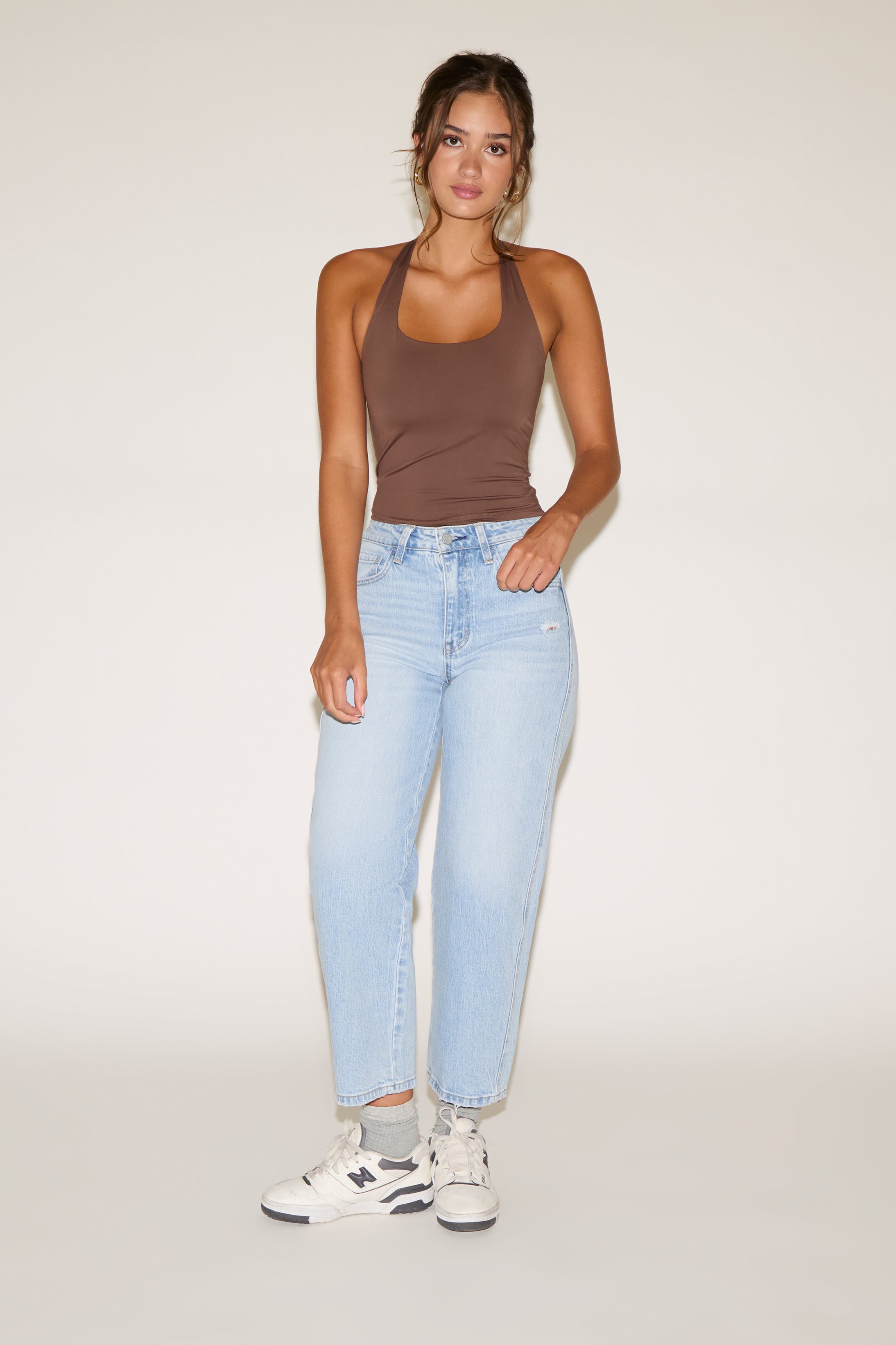 HALTER COWLED NECK SEAMLESS SOLID COLOR TOP