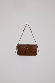 BELTED FLAP CLOSURE VEGAN LEATHER SHOULDER BAG