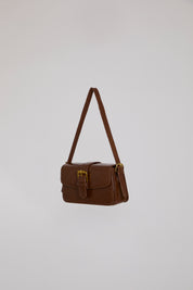 BELTED FLAP CLOSURE VEGAN LEATHER SHOULDER BAG