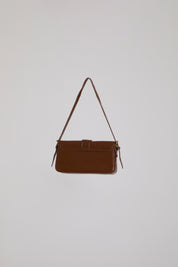 BELTED FLAP CLOSURE VEGAN LEATHER SHOULDER BAG