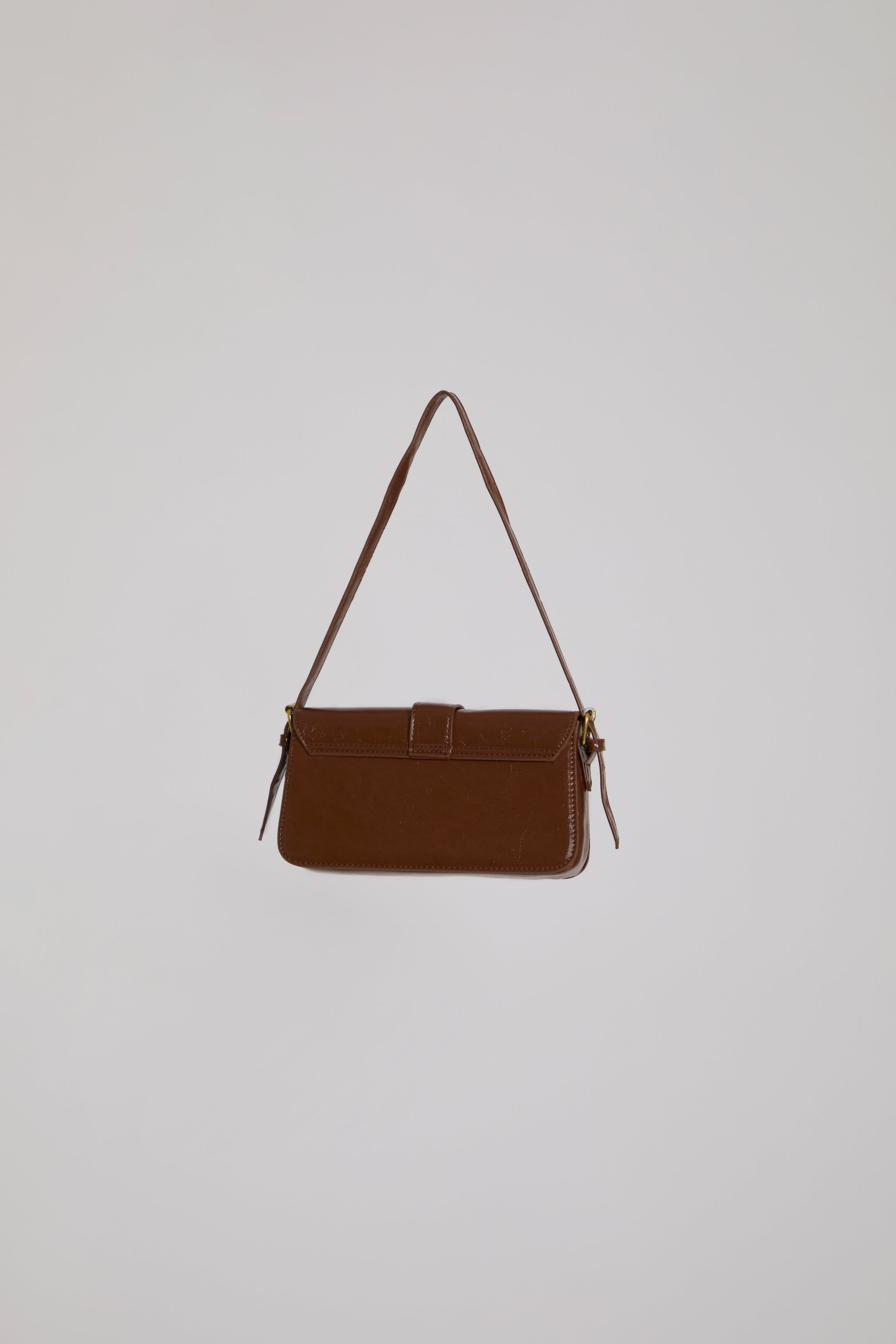 BELTED FLAP CLOSURE VEGAN LEATHER SHOULDER BAG