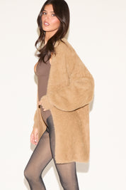 FUZZY OPEN FRONT NO COLLAR CARDIGAN