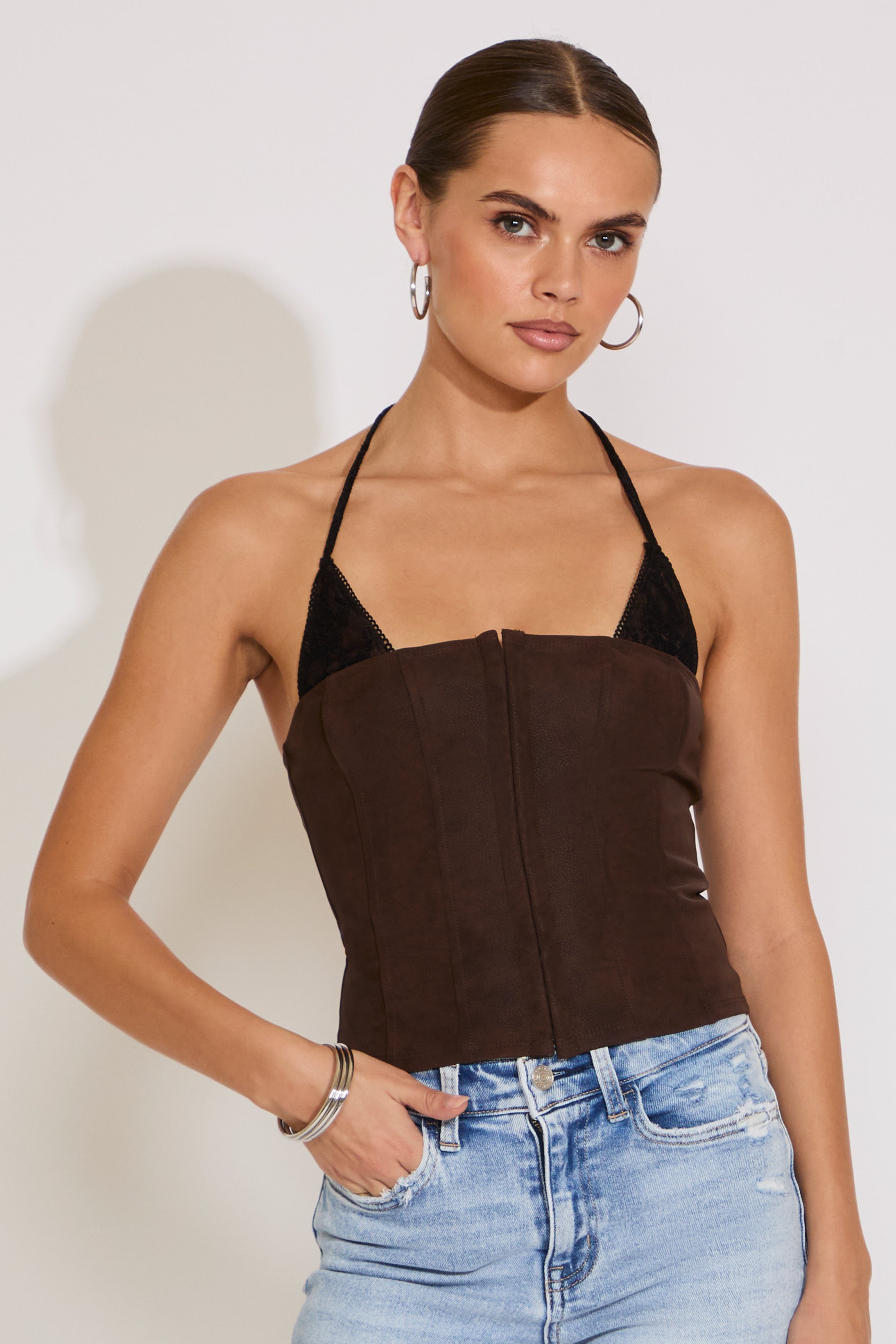 LACE PEEKABOO SUEDE CROP TOP