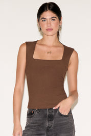 SQUARE NECK SLEEVELESS RUCHED DETAIL TOP