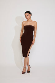 ADJUSTABLE SIDE CUT OUT STRAPLESS MAXI DRESS