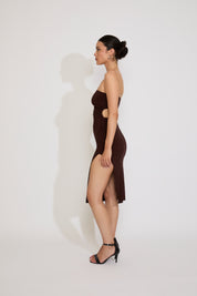ADJUSTABLE SIDE CUT OUT STRAPLESS MAXI DRESS