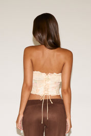 LACE TRIM WATERCOLOR STRAPLESS CROP TOP