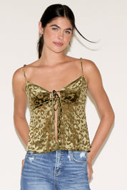 VELVET BURNOUT LEOPARD PRINT TIE FRONT TOP