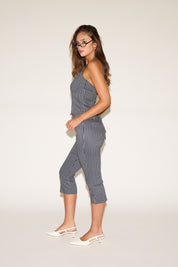PINSTRIPE FLARE BOTTOM PEDAL PUSHER PANT