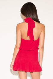 RUCHED & PLEATED HALTER NECK MINI DRESS