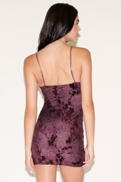 BRUSHED VELVET FLORAL SPAGHETTI STRAP MESH MINI DRESS