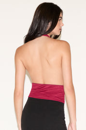 SLEEVELESS DEEP V NECK MESH HALTER TOP
