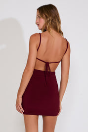 SPAGHETTI STRAP COWLED NECK BODYCON MINI DRESS