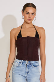 LACE PEEKABOO SUEDE CROP TOP