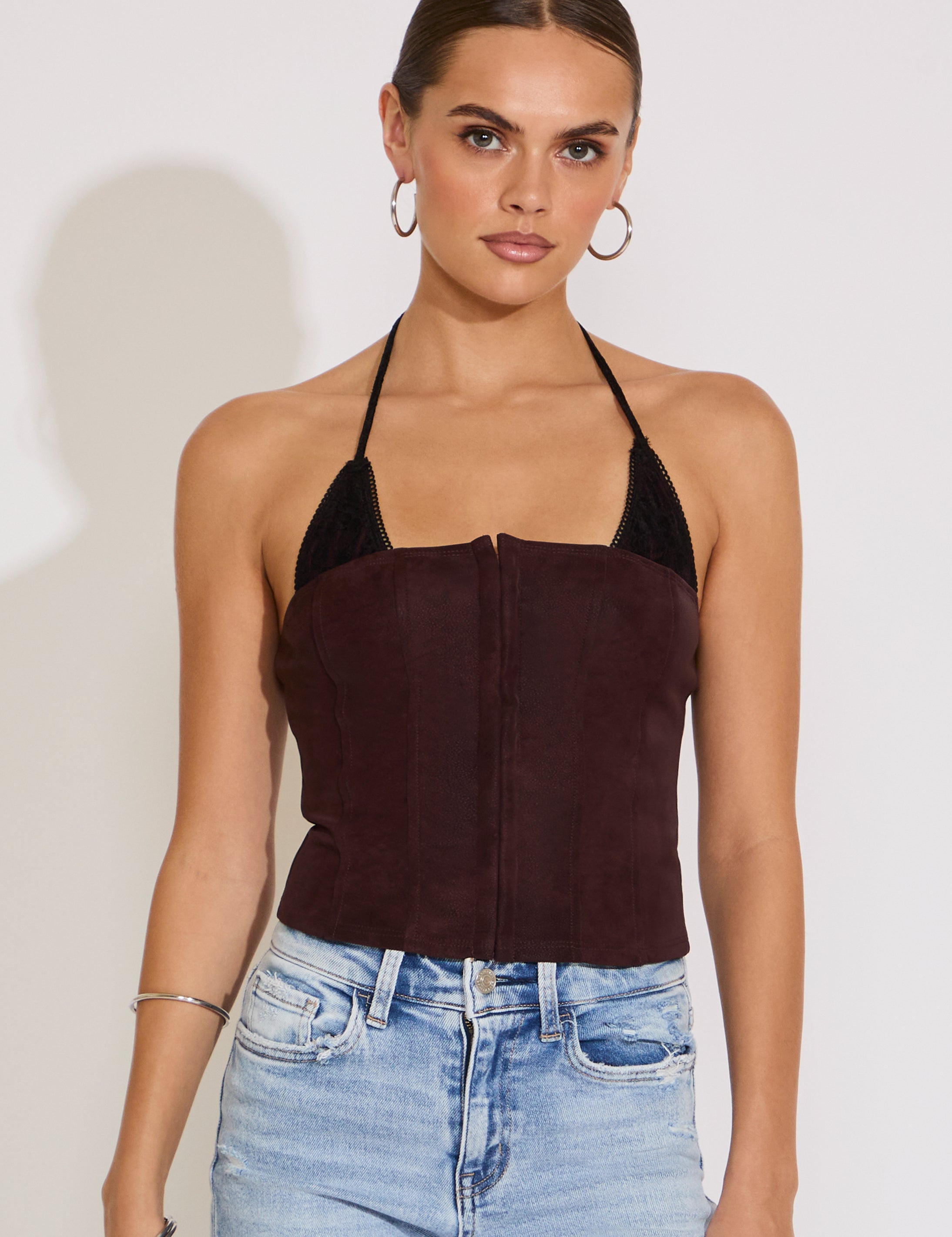 LACE PEEKABOO SUEDE CROP TOP
