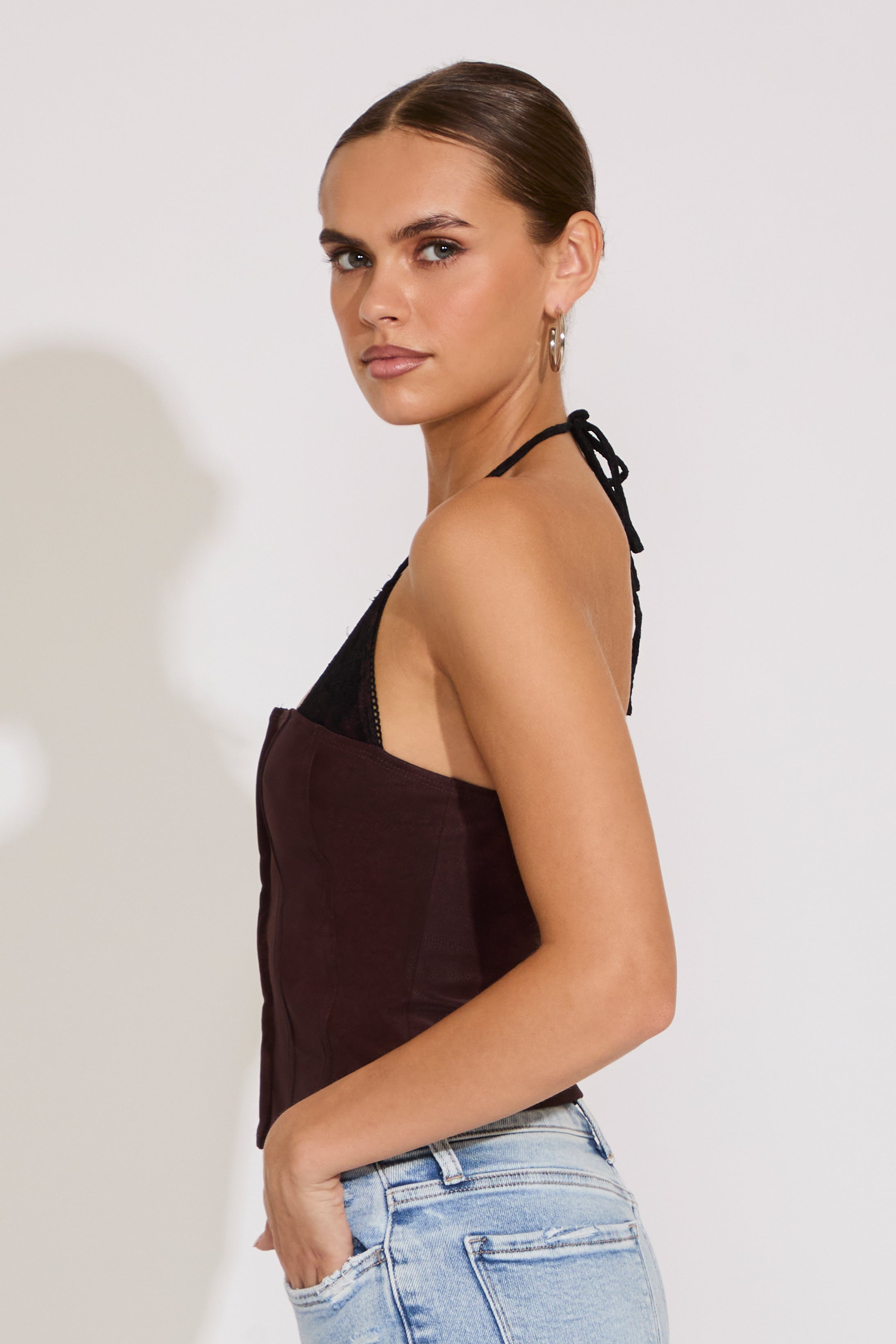 LACE PEEKABOO SUEDE CROP TOP