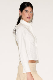 CORSET WAIST LONG SLEEVE BUTTON DOWN SHIRT