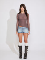 DIAGONAL STRIPED MESH LONG SLEEVE TOP