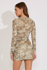 REAL CAMO PRINT MESH LONG SLEEVE TOP